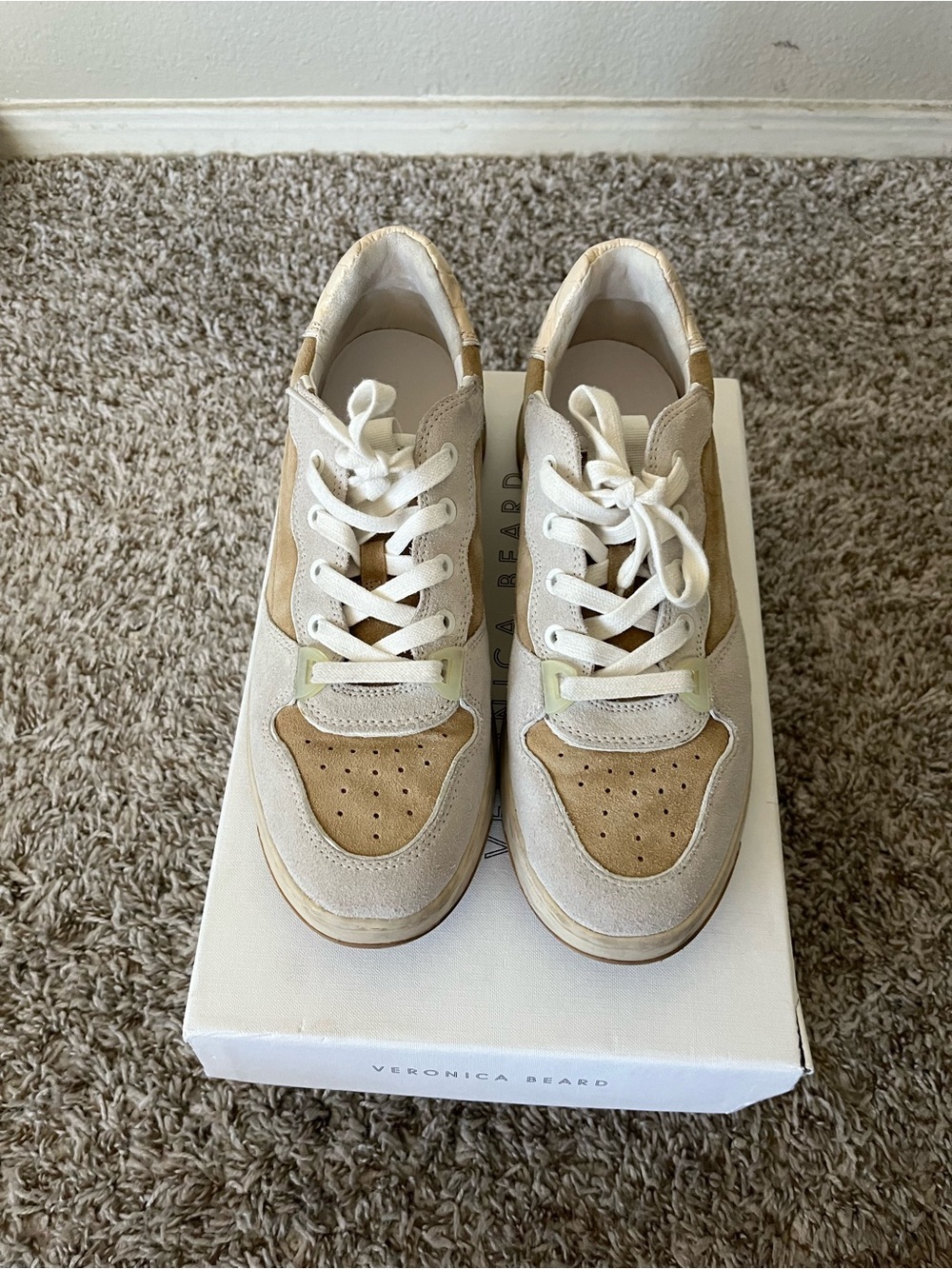 Veronica Beard Toma Suede Sneaker in Sand & White Women's Size 9 - Picture 6 of 16